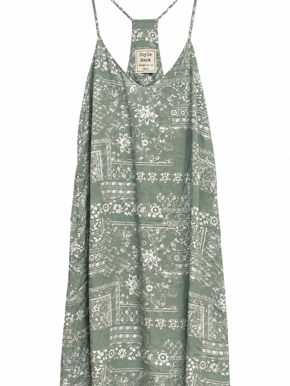 NWT Style Rack Racer Back Paisley Print Dress Sage Green Boho